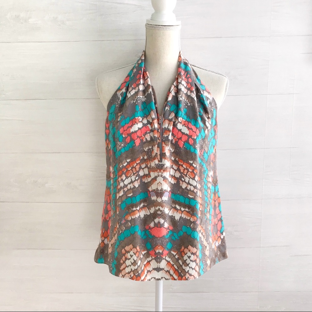 {Alice & Trixie} Teal & orange halter blouse, XS